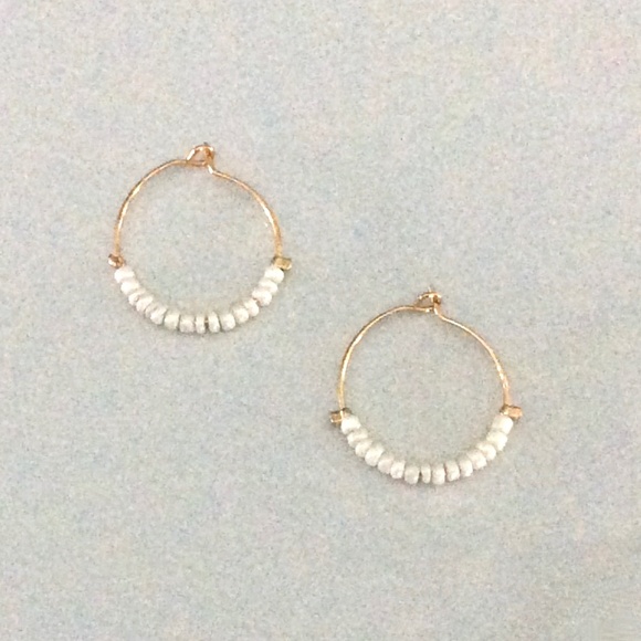 Dainty Pearl Gold-Tone Hoop Earrings - Picture 1 of 2
